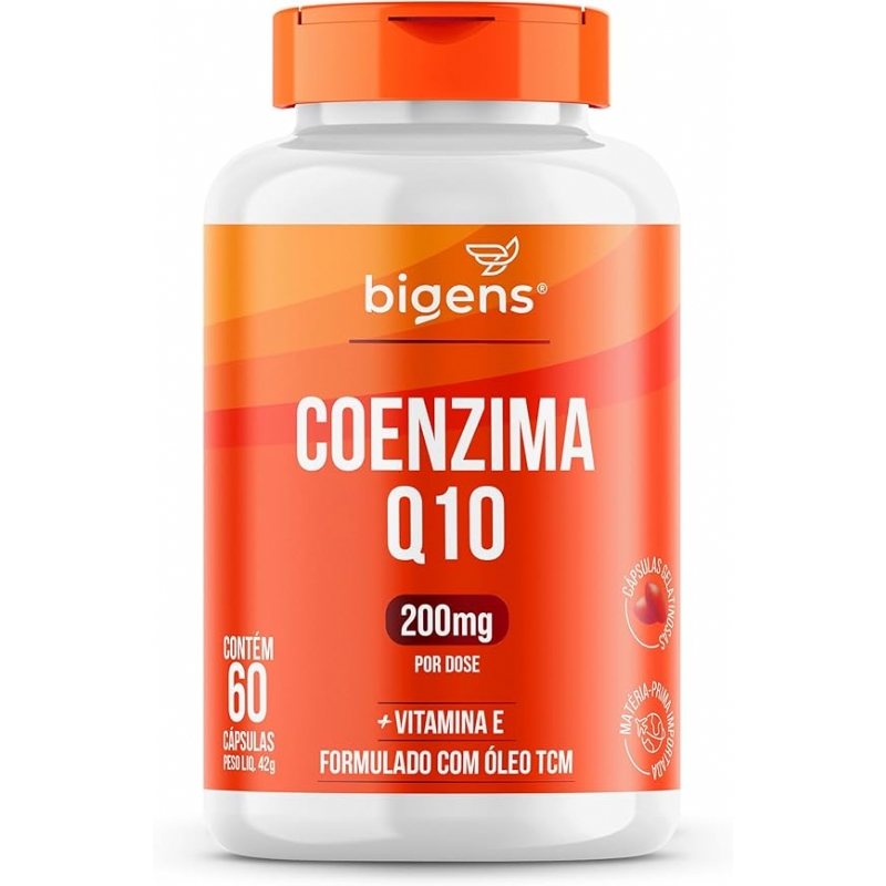 Foto Coenzima Q10 200mg com vitamina E 10mg, alta concentração, Bigens 60 cápsulas