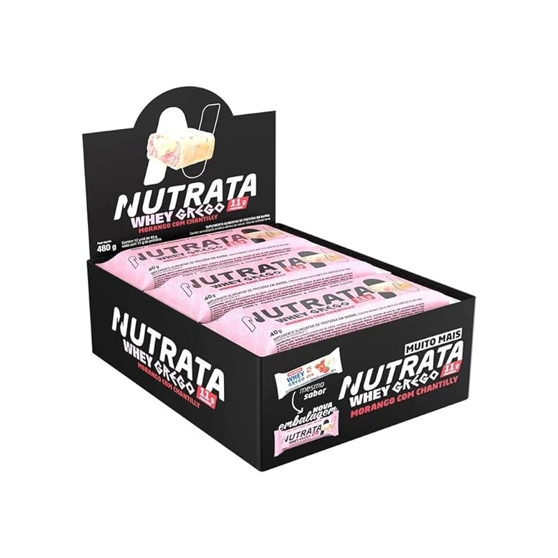 Foto Whey Grego Bar Morango C/Chantilly Display 12 Unidades 480g