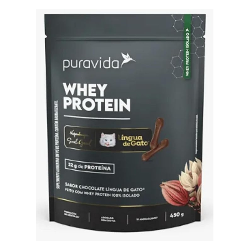 Foto Whey Protein Isolado Puravida Chocolate Língua de Gato 450g