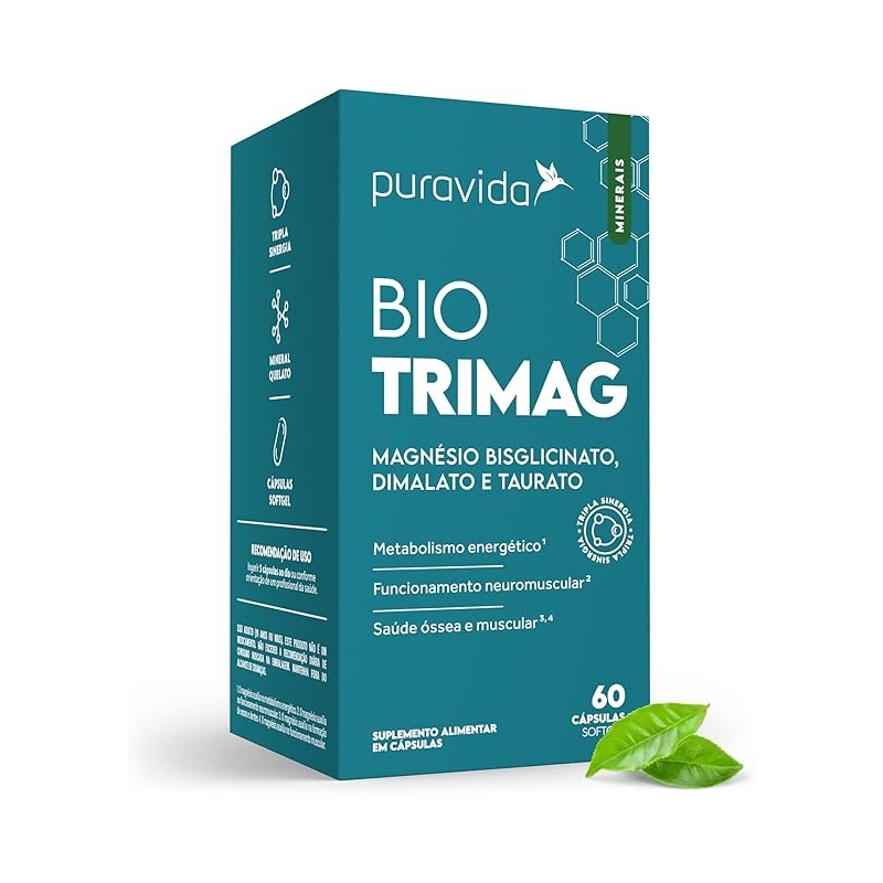 Foto Puravida Vitaminas Bio Trimag Magnésio Bisglicinato Dimalato Taurato 60 Cápsulas