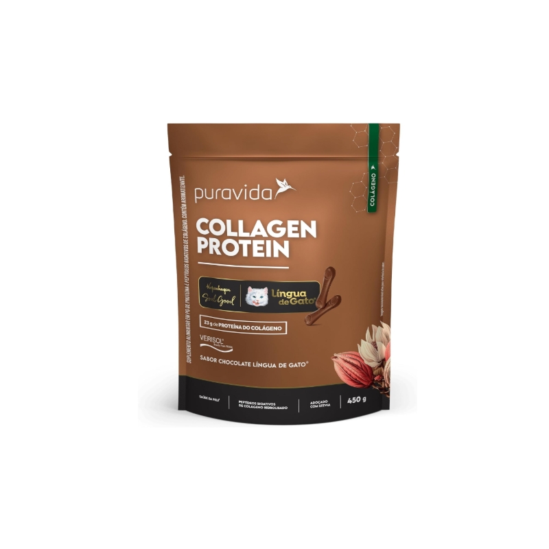 Foto Puravida Colágeno Protein 23g de Proteínas Kopenhagen Língua de Gato Chocolate 450g