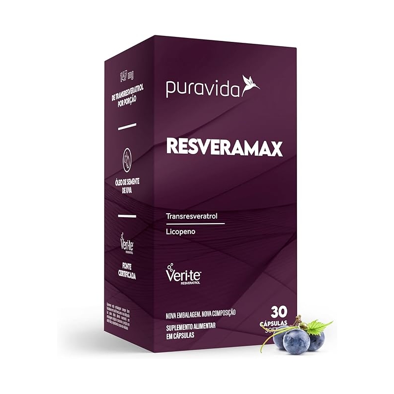 Foto Puravida Vitaminas e Antioxidantes Resveramax Resveratrol 30 Cápsulas