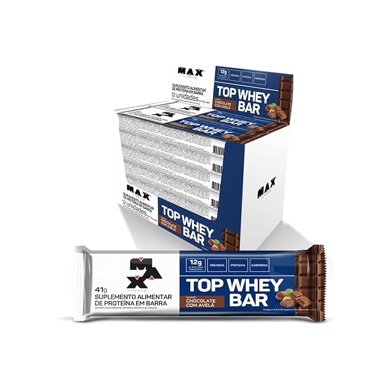 Foto Max Titanium Top Whey Bar 12 Unidades De 41G (Chocolate Com Avelã)