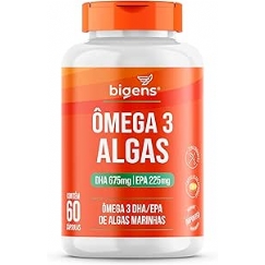 Foto Omega 3 Algas, DHA 675mg, EPA 225mg, Algas Marinhas, 60 Cápsulas, Bigens