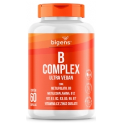 Foto Vitaminas do Complexo B, Vegano, MetilFolato, Metil B12, B1, B2, B3, B5, B6, B7, C, Zinco, 60 capsulas, Bigens