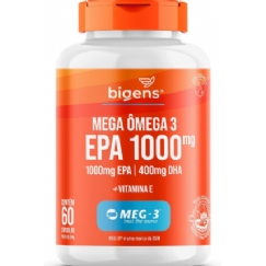 Foto Mega Omega 3, EPA 1000mg + DHA 400mg, Certificado Meg-3, 60 cápsulas, Bigens (Unidade, Com Vitamina E)