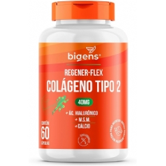 Foto Regener Flex, Colágeno tipo 2 40mg, ácido hialurônico, M.S.M., Cálcio, 60 cápsulas, Biogens