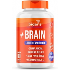 Foto + Brain Triptofano 600mg 60 caps Colina Relax, Foco, Bigens