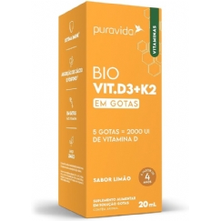 Foto Puravida Vitaminas Bio Vit. D3 + K2 2000UI Gotas Sabor Limão 20ml