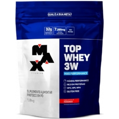 Foto Top Whey 3W Mais Performance, Sabor Morango, 1,8kg, 32g de Proteína por Porção, WPC, WPI, WPH, Sem Glúten, Max Titanium